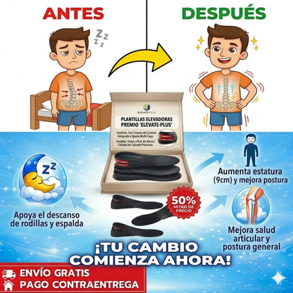 Oferta Especial 50% OFF : Elevate™ – Gana +9 cm de Altura Inmediata con Plantillas Ajustables de 4 Niveles