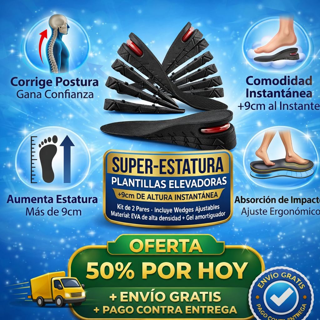 Oferta Especial 50% OFF : Elevate™ – Gana +9 cm de Altura Inmediata con Plantillas Ajustables de 4 Niveles